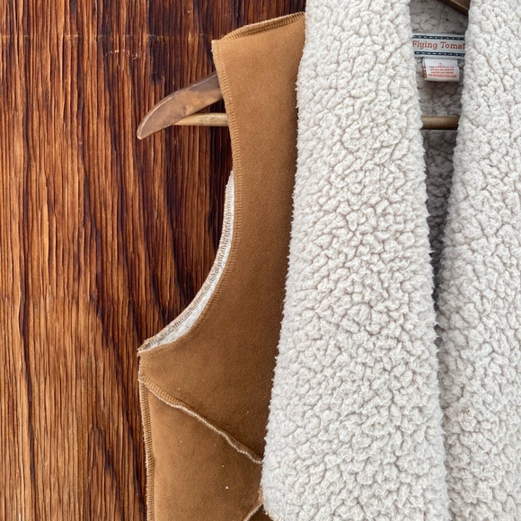 Faux Suede Shearling Vest size small tan camel fall winter vest - Picture 3 of 7